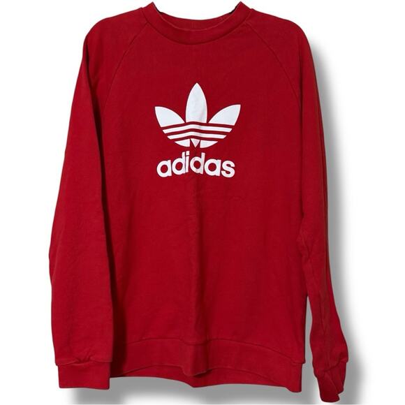 Adidas women's medium red pullover crewneck trefoil graphic print sweatshirt - Picture 1 of 11